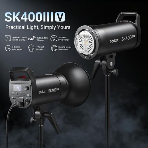GODOX SK400III-V SK400IIIV Photo Studio Flash 400Ws 2.4G Wireless Bowens Mount Strobe Light GN65 5700±200K مصباح النمذجة 0.1-1.5s إعادة تدوير وقت التصوير الفوتوغرافي للمنتج / الزفاف / الصورة in Kuwait