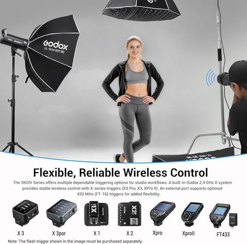 GODOX SK400III-V SK400IIIV Photo Studio Flash 400Ws 2.4G Wireless Bowens Mount Strobe Light GN65 5700±200K مصباح النمذجة 0.1-1.5s إعادة تدوير وقت التصوير الفوتوغرافي للمنتج / الزفاف / الصورة in Kuwait