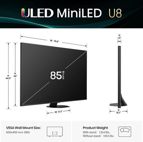 تلفزيون Hisense 75 بوصة U8 Mini-LED ULED 4K UHD Google Smart TV (75U8QG، موديل 2025) QLED، 165 هرتز أصلي، VRR 288، 5000 Nits، HDR10+، Dolby Vision IQ · Atmos، 4.1.2 قناة صوت (متجدد) in Saudi Arabia