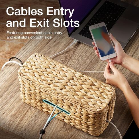 Wicker Cable Management Box with Lid - 15 inch Cable Organizer Box and Power Strip Box for Electrical Cord Management - Desk Cord Hider and Floor Cable Management for Office (Natural Color, 1) in Saudi Arabia