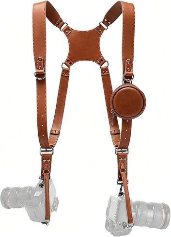 Dual Camera Harness for 2 Cameras Leather Camera Shoulder Strap for DSLR/SLR Camera Straps for Photographers in Kuwait