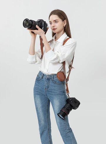 Dual Camera Harness for 2 Cameras Leather Camera Shoulder Strap for DSLR/SLR Camera Straps for Photographers in Kuwait