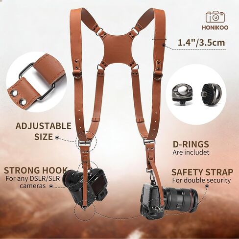 Dual Camera Harness for 2 Cameras Leather Camera Shoulder Strap for DSLR/SLR Camera Straps for Photographers in Kuwait