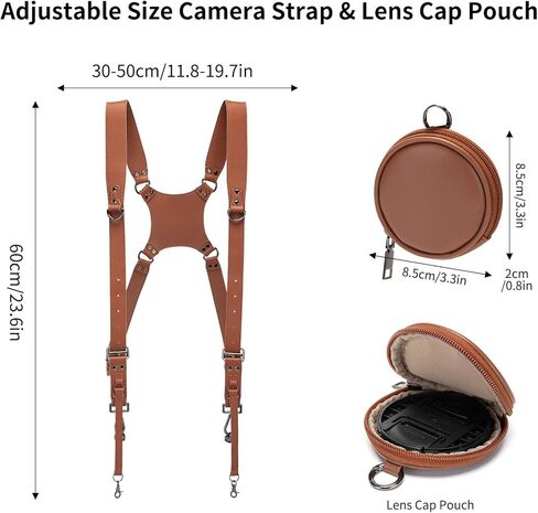 Dual Camera Harness for 2 Cameras Leather Camera Shoulder Strap for DSLR/SLR Camera Straps for Photographers in Kuwait
