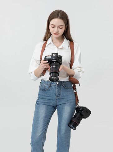 Dual Camera Harness for 2 Cameras Leather Camera Shoulder Strap for DSLR/SLR Camera Straps for Photographers in Kuwait