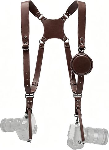 Dual Camera Harness for 2 Cameras Leather Camera Shoulder Strap for DSLR/SLR Camera Straps for Photographers in Kuwait