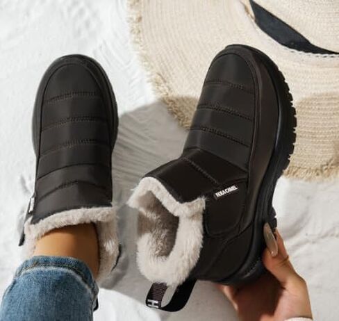 Womens Snow Boots Winter Boots for Women Fur Lined Warm Booties High Top Anti-Slip Cold-Resistant Waterproof Comfortable for Ladies Breathable Outdoor Walking Shoes in Saudi Arabia