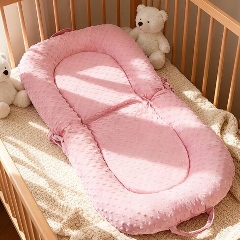 Baby Lounger, 3-in-1 Portable Infant Lounger for Newborns 0-24 Months, Foldable Tummy Time Pillow with Removable Cover, Dual-Sided 100% Cotton and Velvet, Ideal Baby Shower Gifts, Pink Rainbow in Kuwait