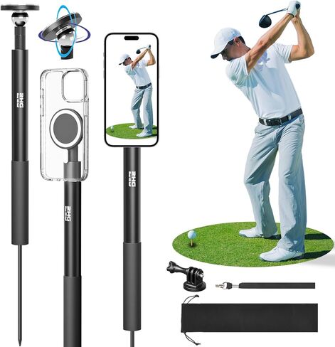 Golf Monopod Stick, Golf Swing Phone Holder, 46" Magnetic Aluminum Alloy Selfie Stick w/Spike Stake Mount, Compatible with Cell Phone, Adjustable Heigh Tripod, Golf Training Aid in Kuwait