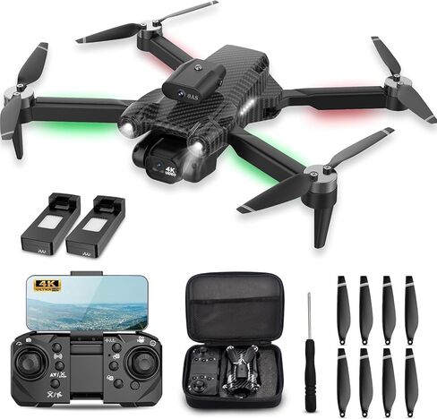 4K Drones with Camera for Kids,Drones for Adults withEmergency Stop, Headless Mode, 360° Flips, CarryingCase & 2 Batteries,Wireless RC Toys for Boys Girls(Black) in Kuwait
