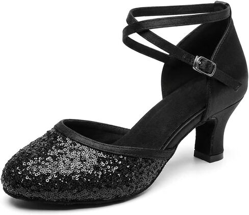 MSMAX Women's Glitter Latin Dance Shoes Sequin Closed Toe Ankle Strap — Ballroom Salsa Tango 1920s Flapper Party Shoes in Kuwait