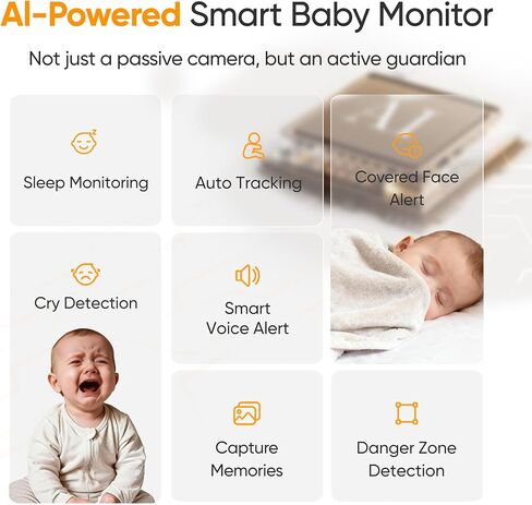 جهاز مراقبة الأطفال الذكي Monai 4K، رؤية ليلية آمنة للعين 950 نانومتر، 7 ميزات الذكاء الاصطناعي، كاميرا للأطفال بتطبيق الهاتف، تكبير 8X، تنبيهات فورية (البكاء/مغطاة الوجه)، بدون رسوم شهرية، مقاوم للاختراق، تخزين محلي in Kuwait