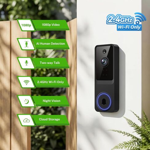 1080P Wireless Baby Monitor with AI Human Detection, Battery Powered, Two-Way Audio & Night Vision, 2.4G WiFi Smart Security Cam, Cloud Storage Ready in Kuwait