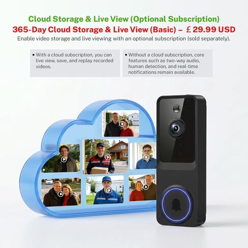 1080P Wireless Baby Monitor with AI Human Detection, Battery Powered, Two-Way Audio & Night Vision, 2.4G WiFi Smart Security Cam, Cloud Storage Ready in Kuwait