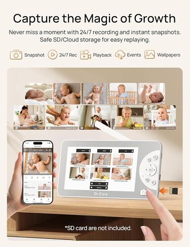 Dr.Care LumiView Max Smart WiFi Baby Monitor - 7" 1080P FHD & 2K Camera, Privacy Mode, Cry & Motion Detection, 6000mAh Removable Battery, Snapshot & Video Recording in Kuwait
