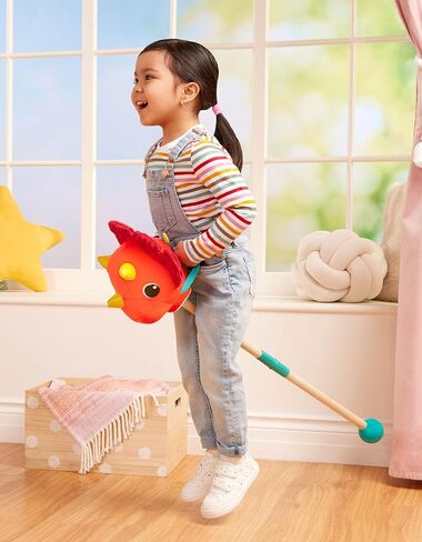 B. toys Dinosaur Hobby Horse - Plush Stick Horse Toy - Wooden Pole & Sensory Textures - Realistic Sounds - 2 Years + - Hop 'n' Ride - Tommy Triceratops in Kuwait