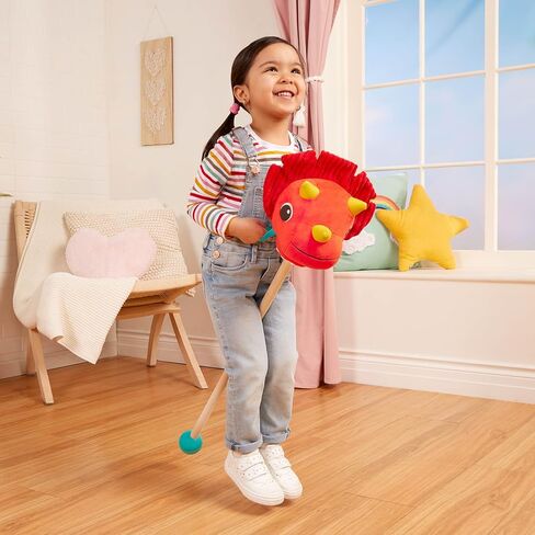 B. toys Dinosaur Hobby Horse - Plush Stick Horse Toy - Wooden Pole & Sensory Textures - Realistic Sounds - 2 Years + - Hop 'n' Ride - Tommy Triceratops in Kuwait