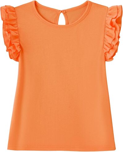 Baby Girls Ruffle Sleeve T Shirts Toddler Girl Solid Color Tee Top Kids Short Sleeve Cotton Blouse in Kuwait