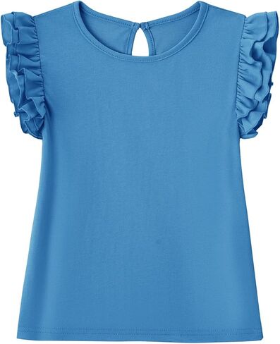 Baby Girls Ruffle Sleeve T Shirts Toddler Girl Solid Color Tee Top Kids Short Sleeve Cotton Blouse in Saudi Arabia