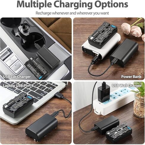 ENEGON NP-F550 USB C Direct Charging Replacement Batteries 2900mAh (2-Pack) with 2 in 1 USB-C Charging Cable for NP F970, F960, F770, F750, F570, F530, F330, CCD-SC55/RV100/RV200, TR1/516/716/818 in Kuwait
