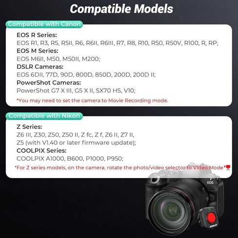 Rechargeable Wireless Camera Record Button for Top Side Handle, Video Start/Stop Remote Control Trigger for Canon R6 II/ R100, for Nikon Z6 III/ Z30, for Sony ZV-E10/ A6700, for Fujifilm X‑T30 III etc in Kuwait