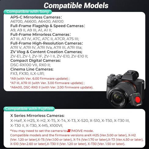 Rechargeable Wireless Camera Record Button for Top Side Handle, Video Start/Stop Remote Control Trigger for Canon R6 II/ R100, for Nikon Z6 III/ Z30, for Sony ZV-E10/ A6700, for Fujifilm X‑T30 III etc in Kuwait
