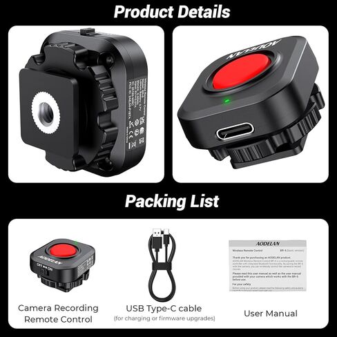 Rechargeable Wireless Camera Record Button for Top Side Handle, Video Start/Stop Remote Control Trigger for Canon R6 II/ R100, for Nikon Z6 III/ Z30, for Sony ZV-E10/ A6700, for Fujifilm X‑T30 III etc in Kuwait