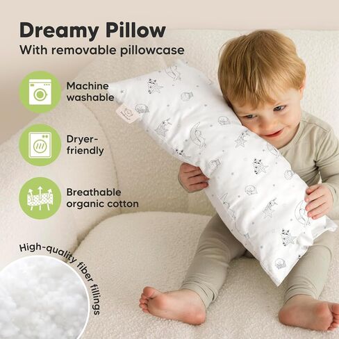 KeaBabies Mini Toddler Pillow with Pillowcase 9X13 and Buddy Toddler Pillow with Pillowcase 10x18 - Kids Small Traveling Essentials - Soft and Breathable Kids Cushion for Sleeping in Kuwait