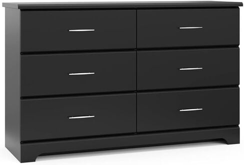 Pemberly Row 6-Drawer Engineered Wood Dresser, Black Laminate Finish, Euro-Glide Tracks with Safety Stops, 33.25" H x 53.5" W x 16.5" D, Modern Bracket Feet, Nursery or Kids Room Furniture in Saudi Arabia