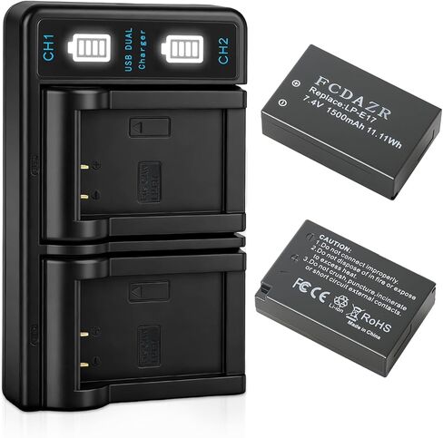 LP-E17 Battery(2-Pack) and Dual Charger for Canon EOS R100 R8 R50 RP R10, Rebel T8i, T7i, T6i, T6s, SL2, SL3, EOS M3, M5, M6, EOS 200D, 77D, 750D, 760D, 800D, 8000D Cameras in Kuwait