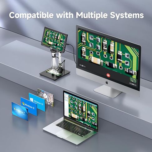 مجهر اللحام الرقمي Leipan DM12 2000X، مجهر عملة 10.1 بوصة مع بطاقة TF سعة 32 جيجابايت، وصلة HDMI للبالغين، 10 مصابيح، متوافق مع الكمبيوتر/التلفزيون in Kuwait