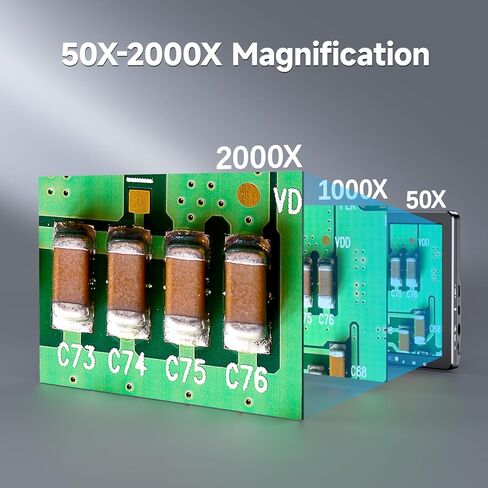 مجهر اللحام الرقمي Leipan DM12 2000X، مجهر عملة 10.1 بوصة مع بطاقة TF سعة 32 جيجابايت، وصلة HDMI للبالغين، 10 مصابيح، متوافق مع الكمبيوتر/التلفزيون in Kuwait
