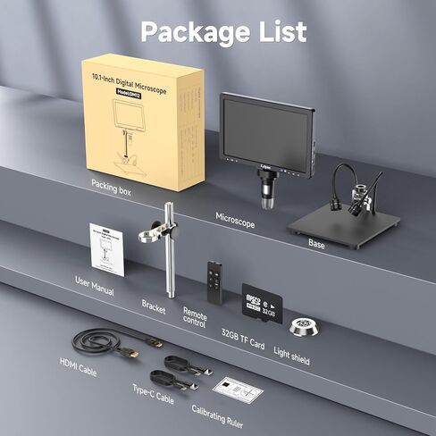 مجهر اللحام الرقمي Leipan DM12 2000X، مجهر عملة 10.1 بوصة مع بطاقة TF سعة 32 جيجابايت، وصلة HDMI للبالغين، 10 مصابيح، متوافق مع الكمبيوتر/التلفزيون in Kuwait