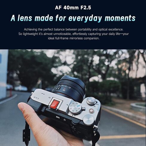7artisans AF 40mm F2.5 Full-Frame Auto Lens for Sony E-Mount Cameras,Ultra-Compact Prime Lens with 9-Blade Aperture,Fast Autofocus,Ideal for Vlogging Street Photography and Video (90g, Black) in Kuwait