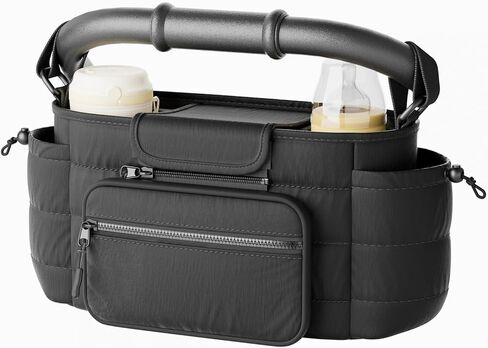 Stroller Organizer Caddy with Insulated Cup Holder & Detachable Phone Purse, Lightweight Universal Stroller Caddy for Busy Moms - Black in Saudi Arabia
