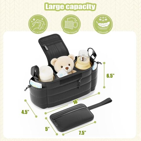 Stroller Organizer Caddy with Insulated Cup Holder & Detachable Phone Purse, Lightweight Universal Stroller Caddy for Busy Moms - Black in Saudi Arabia