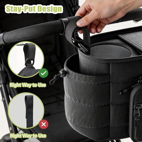 Stroller Organizer Caddy with Insulated Cup Holder & Detachable Phone Purse, Lightweight Universal Stroller Caddy for Busy Moms - Black in Saudi Arabia