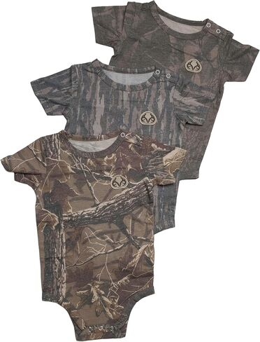 قطعة واحدة للأطفال من Realtree Vintage Camo Baby، بدلة للرضع بأكمام قصيرة، ملابس ثلاثية مزيج فائق النعومة، 3 قطع in Kuwait