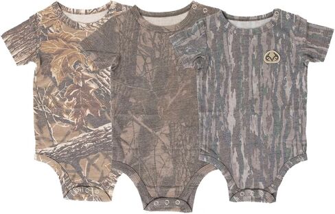 قطعة واحدة للأطفال من Realtree Vintage Camo Baby، بدلة للرضع بأكمام قصيرة، ملابس ثلاثية مزيج فائق النعومة، 3 قطع in Kuwait
