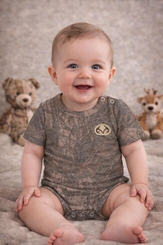 قطعة واحدة للأطفال من Realtree Vintage Camo Baby، بدلة للرضع بأكمام قصيرة، ملابس ثلاثية مزيج فائق النعومة، 3 قطع in Kuwait