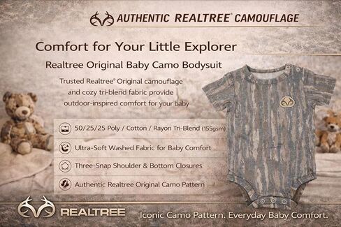 قطعة واحدة للأطفال من Realtree Vintage Camo Baby، بدلة للرضع بأكمام قصيرة، ملابس ثلاثية مزيج فائق النعومة، 3 قطع in Kuwait