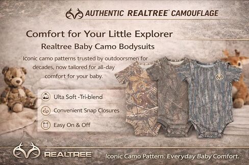 قطعة واحدة للأطفال من Realtree Vintage Camo Baby، بدلة للرضع بأكمام قصيرة، ملابس ثلاثية مزيج فائق النعومة، 3 قطع in Kuwait