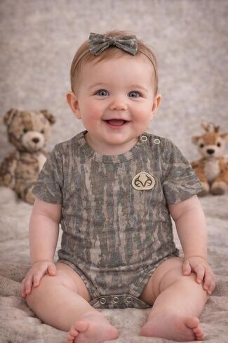 قطعة واحدة للأطفال من Realtree Vintage Camo Baby، بدلة للرضع بأكمام قصيرة، ملابس ثلاثية مزيج فائق النعومة، 3 قطع in Kuwait