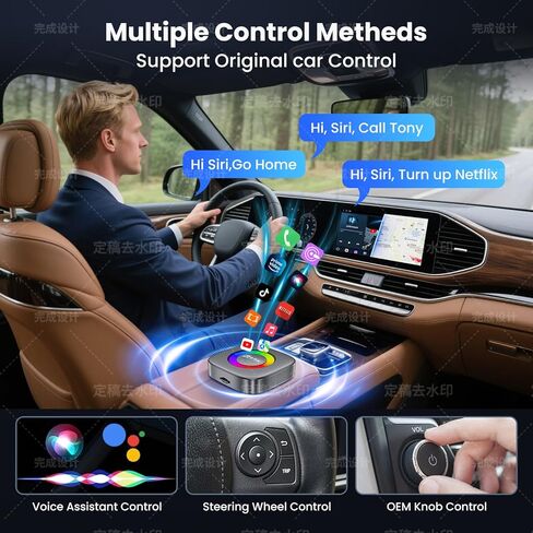محول CarPlay لاسلكي 2 في 1 ومحول Android Auto مع Netflix/YouTube/Tiktok، محول لاسلكي صغير لتشغيل السيارة لهواتف iPhone، التوصيل والتشغيل Magic AI Box مناسب للسيارات المزودة بسلك CarPlay/Android Auto in Kuwait