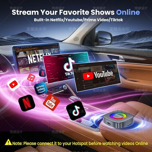 محول CarPlay لاسلكي 2 في 1 ومحول Android Auto مع Netflix/YouTube/Tiktok، محول لاسلكي صغير لتشغيل السيارة لهواتف iPhone، التوصيل والتشغيل Magic AI Box مناسب للسيارات المزودة بسلك CarPlay/Android Auto in Kuwait