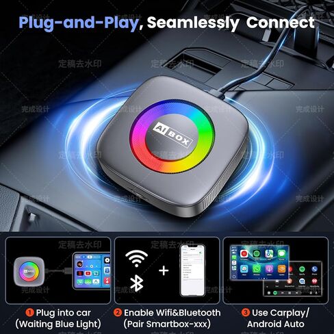 محول CarPlay لاسلكي 2 في 1 ومحول Android Auto مع Netflix/YouTube/Tiktok، محول لاسلكي صغير لتشغيل السيارة لهواتف iPhone، التوصيل والتشغيل Magic AI Box مناسب للسيارات المزودة بسلك CarPlay/Android Auto in Kuwait