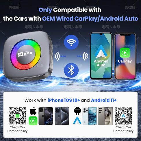محول CarPlay لاسلكي 2 في 1 ومحول Android Auto مع Netflix/YouTube/Tiktok، محول لاسلكي صغير لتشغيل السيارة لهواتف iPhone، التوصيل والتشغيل Magic AI Box مناسب للسيارات المزودة بسلك CarPlay/Android Auto in Kuwait