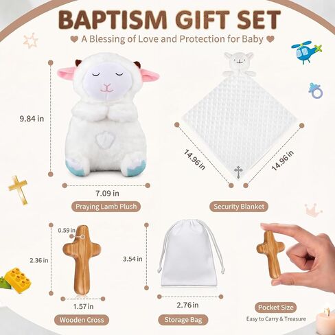 4 Pack Christian Baby Blanket Set with Praying Lamb Plush Toy Cross Comfort Baby Gifts Baptism Blanket for Newborns Toddlers in Kuwait