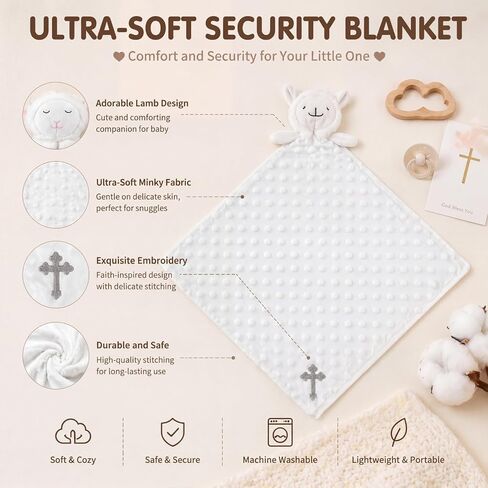 4 Pack Christian Baby Blanket Set with Praying Lamb Plush Toy Cross Comfort Baby Gifts Baptism Blanket for Newborns Toddlers in Kuwait