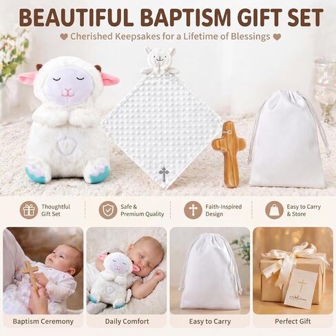4 Pack Christian Baby Blanket Set with Praying Lamb Plush Toy Cross Comfort Baby Gifts Baptism Blanket for Newborns Toddlers in Kuwait